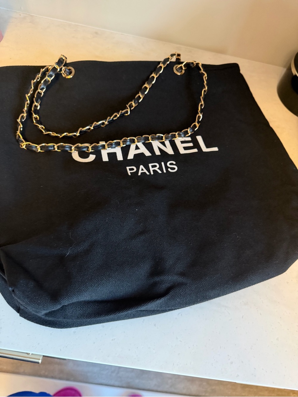 CHANEL NIP GWP Paris Parfum Black Canvas Tote with Gold Chain Detail - Picture 13 of 16